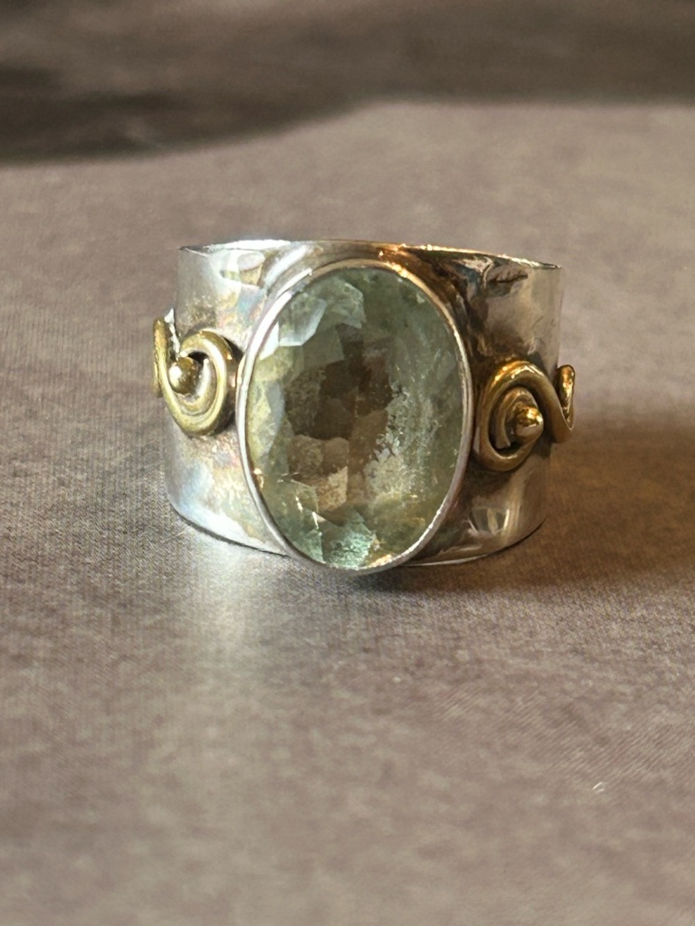 Vintage Sterling Silver Faceted Green Amethyst Gemstone Statement Ring~Size 6 - Picture 3 of 8